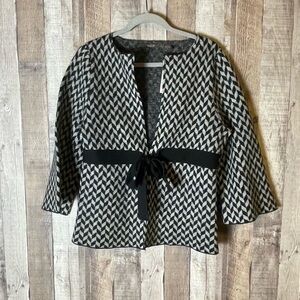 Heather B 100% Wool Sweater Jacket Velvet Tie Waist NWT